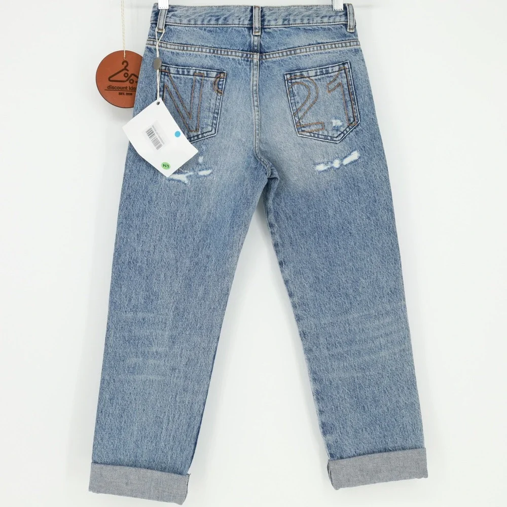 N21 Kids Distressed Graphic Denim Jeans Blue Light Wash N21544 Size 10Y Designer